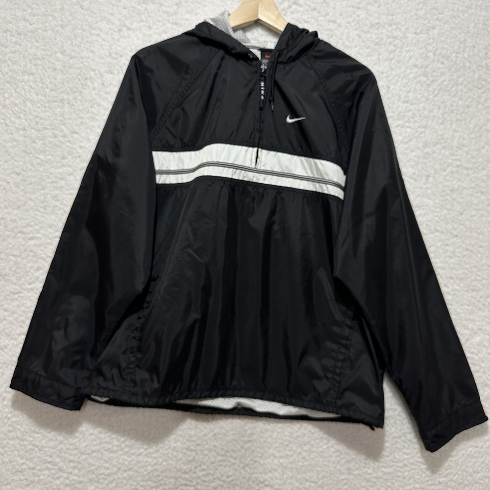 Nike Vintage Windbreaker Jacket Pullover Black White Swoosh Size M (8-10)